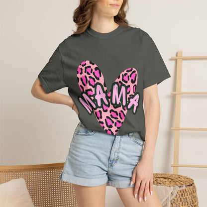Mama Pink Leopard Heart T-Shirt