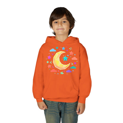 Kids Moon & Stars Hoodie — Colorful Crescent Night Sky Pullover