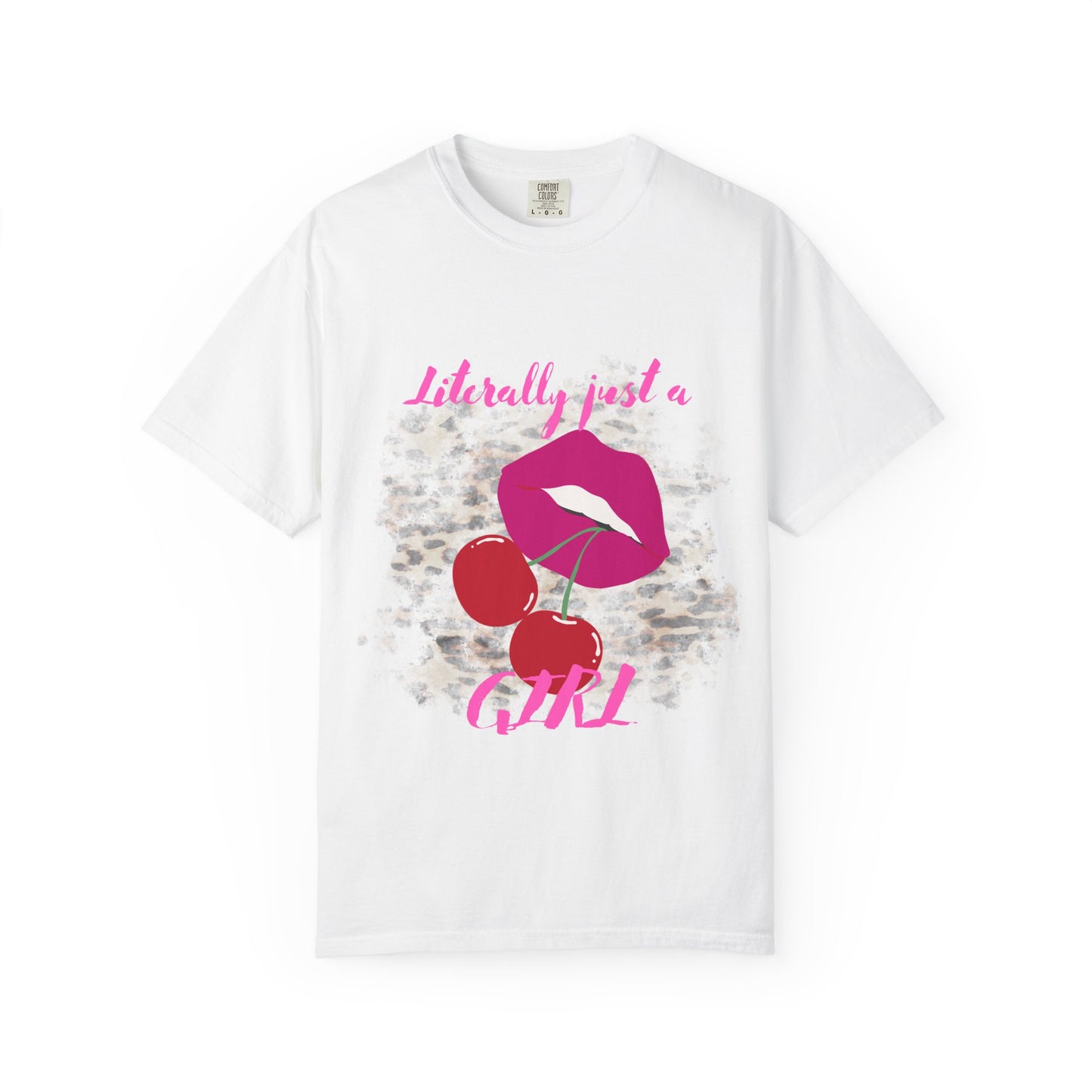 Graphic T-Shirt — "Literally Just a Girl" Pink Lips & Cherries Tee