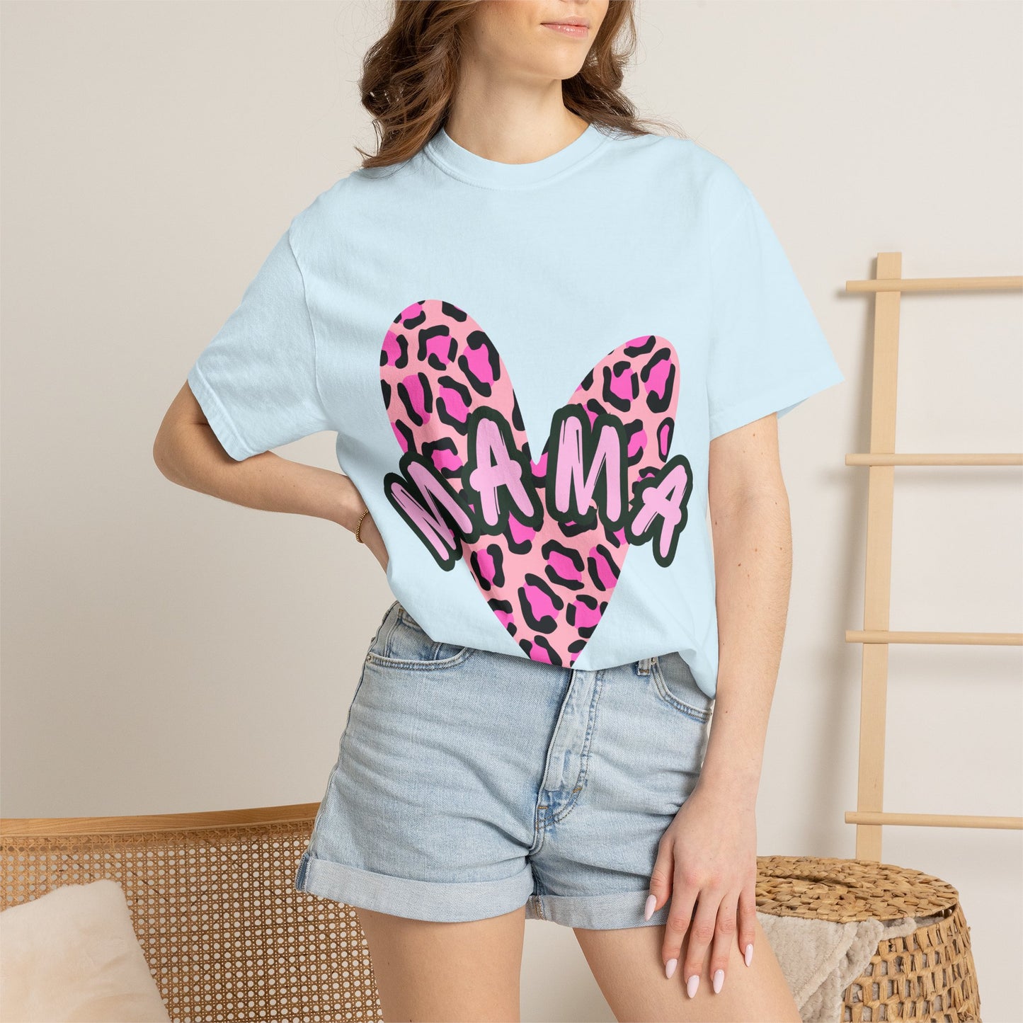Mama Pink Leopard Heart T-Shirt