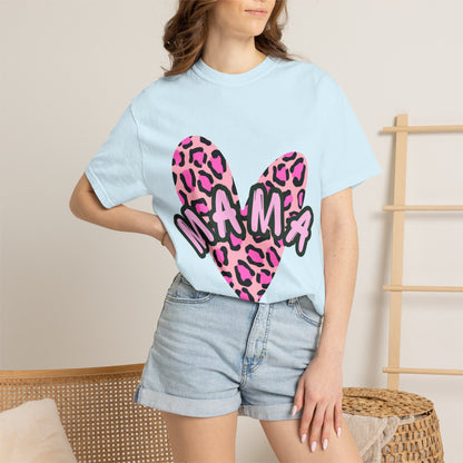 Mama Pink Leopard Heart T-Shirt