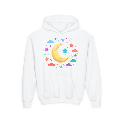 Kids Moon & Stars Hoodie — Colorful Crescent Night Sky Pullover