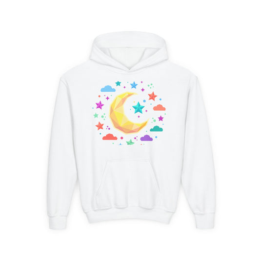 Kids Moon & Stars Hoodie — Colorful Crescent Night Sky Pullover