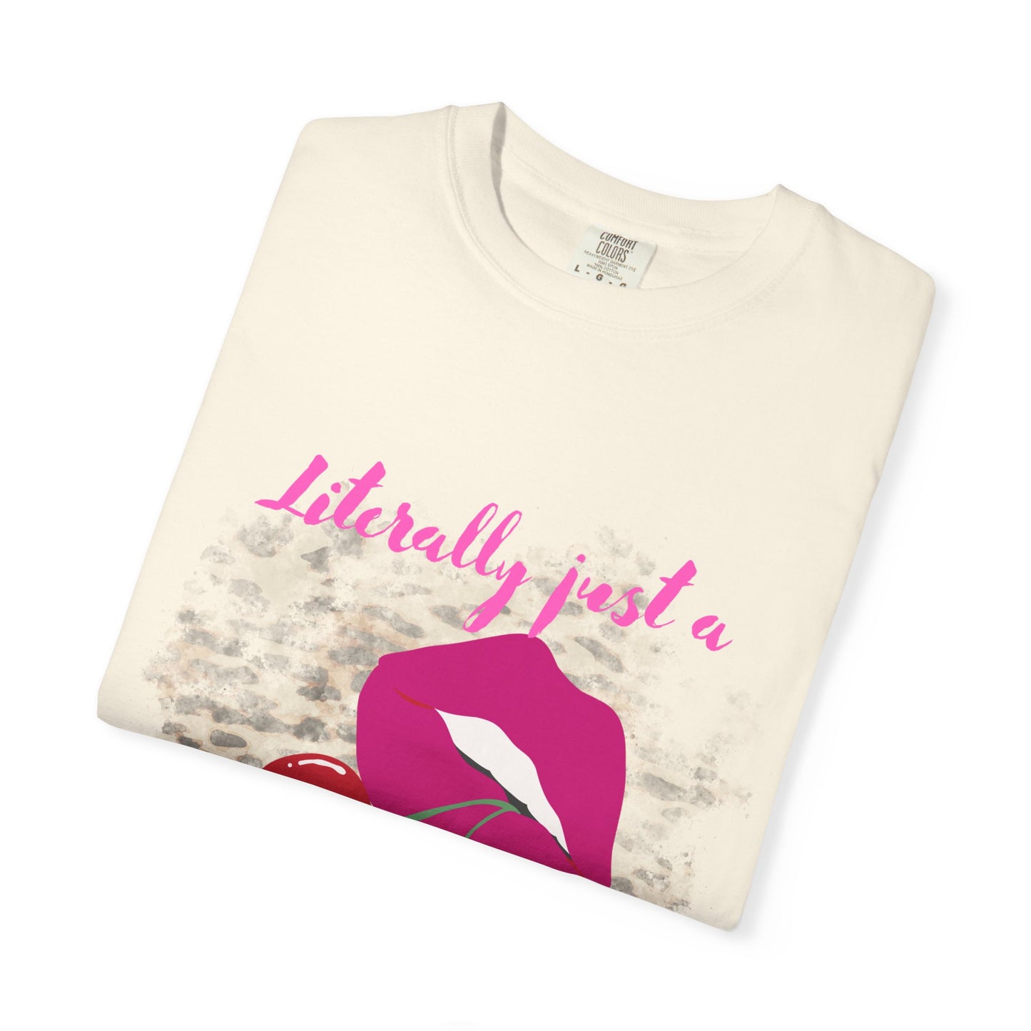 Graphic T-Shirt — "Literally Just a Girl" Pink Lips & Cherries Tee