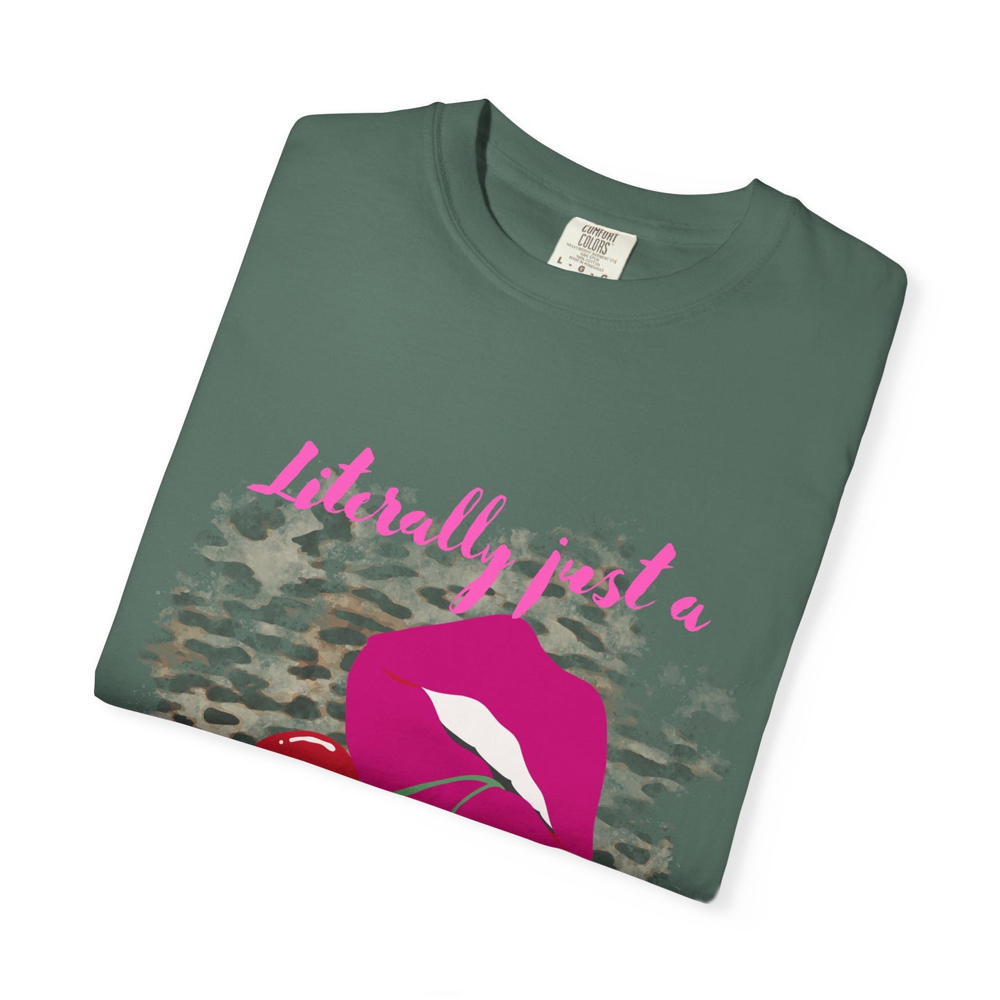 Graphic T-Shirt — "Literally Just a Girl" Pink Lips & Cherries Tee