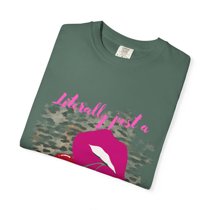 Graphic T-Shirt — "Literally Just a Girl" Pink Lips & Cherries Tee