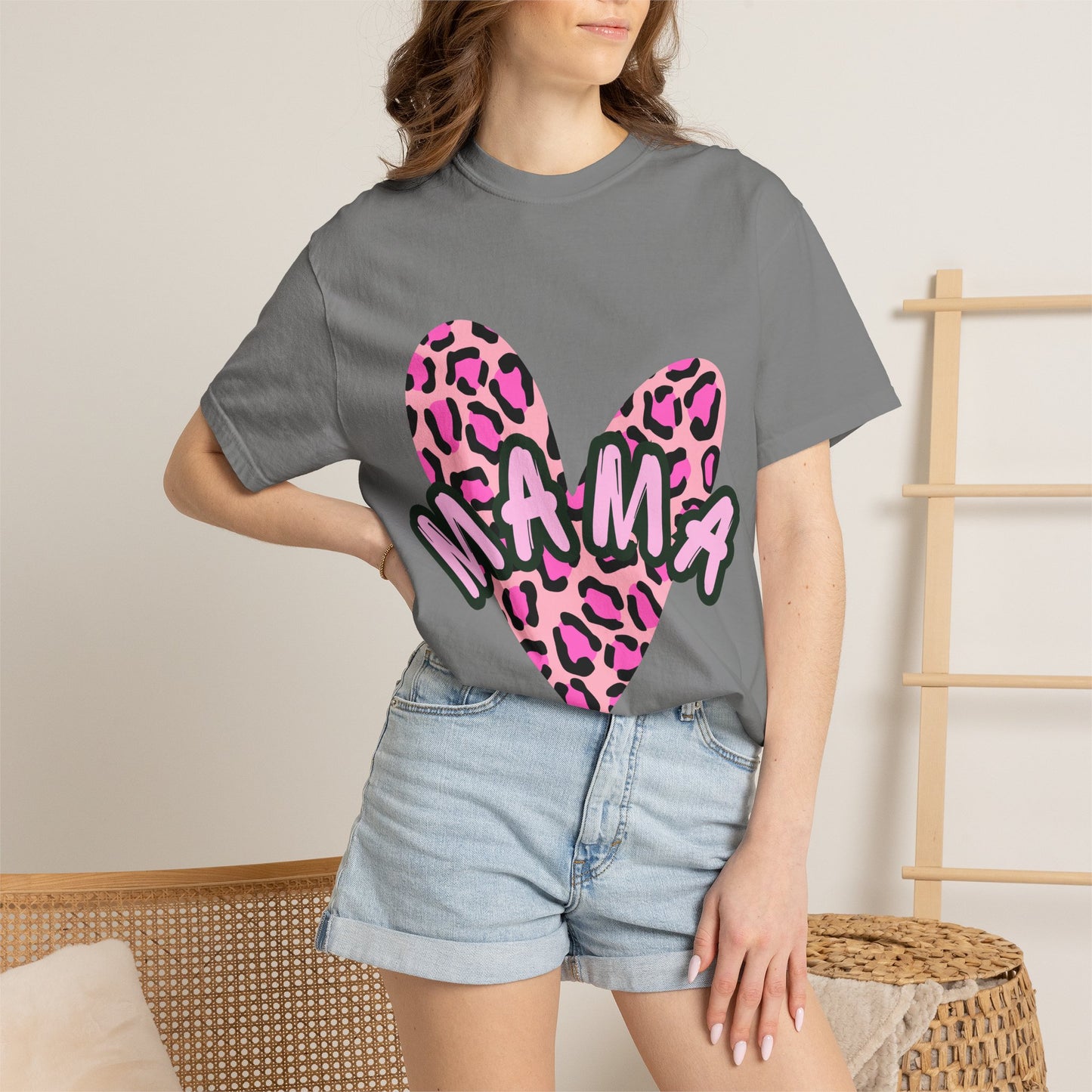 Mama Pink Leopard Heart T-Shirt