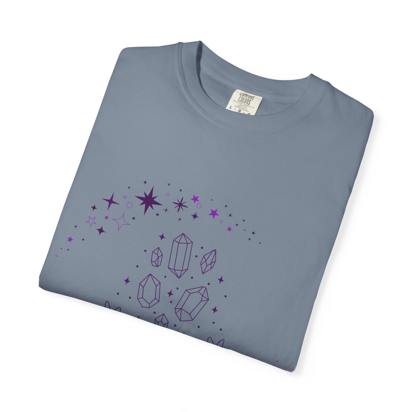 Crystal Reading T-Shirt — Mystical Hands, Floating Crystals & Stars Tee