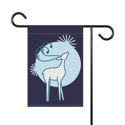 Winter Deer Garden Flag — Moonlight Reindeer Outdoor House Banner