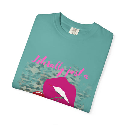 Graphic T-Shirt — "Literally Just a Girl" Pink Lips & Cherries Tee