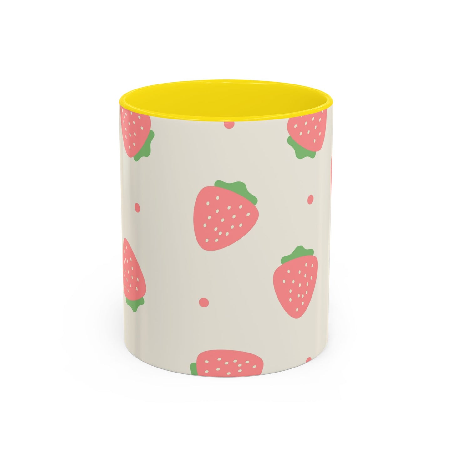 Strawberry Pattern Accent Coffee Mug — Cute Pink Fruit Ceramic Mug (11/15oz)