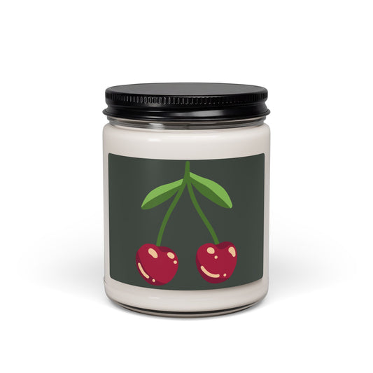 Cherry Scented Soy Candle — 9oz Jar with Sweet Cherry Design