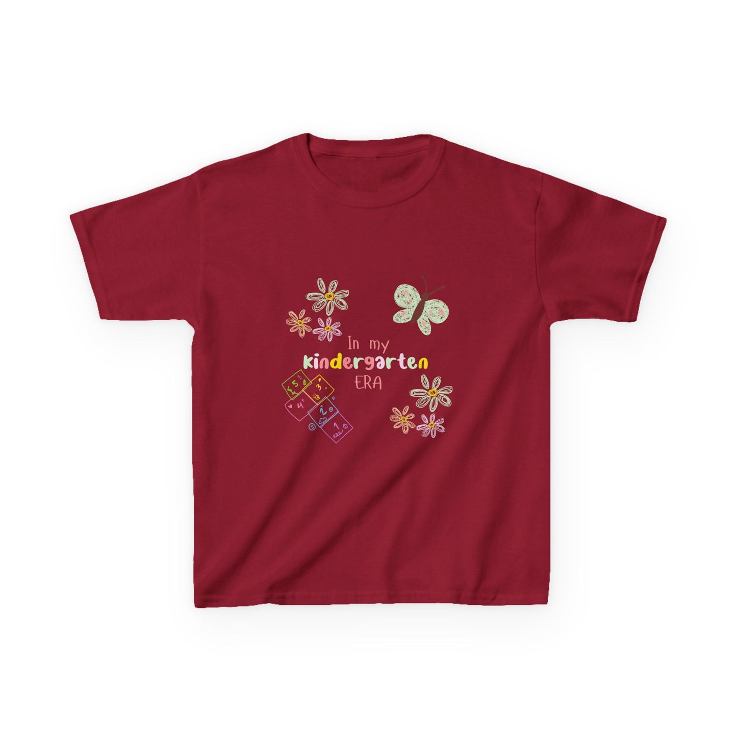Kindergarten Era Kids T‑Shirt — Cute Butterfly & Crayon Back-to-School Tee