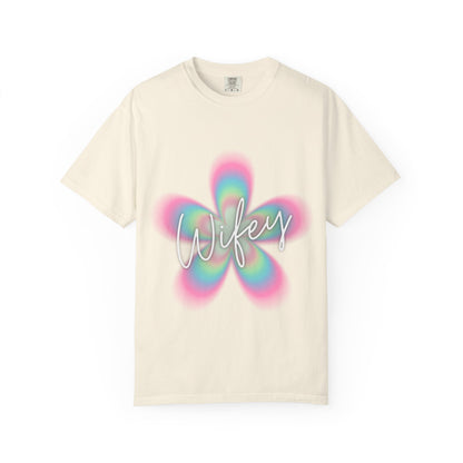 Wifey Flower Tee — Pastel Retro Floral 'Wifey' Graphic T-Shirt