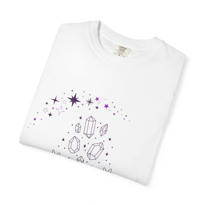 Crystal Reading T-Shirt — Mystical Hands, Floating Crystals & Stars Tee
