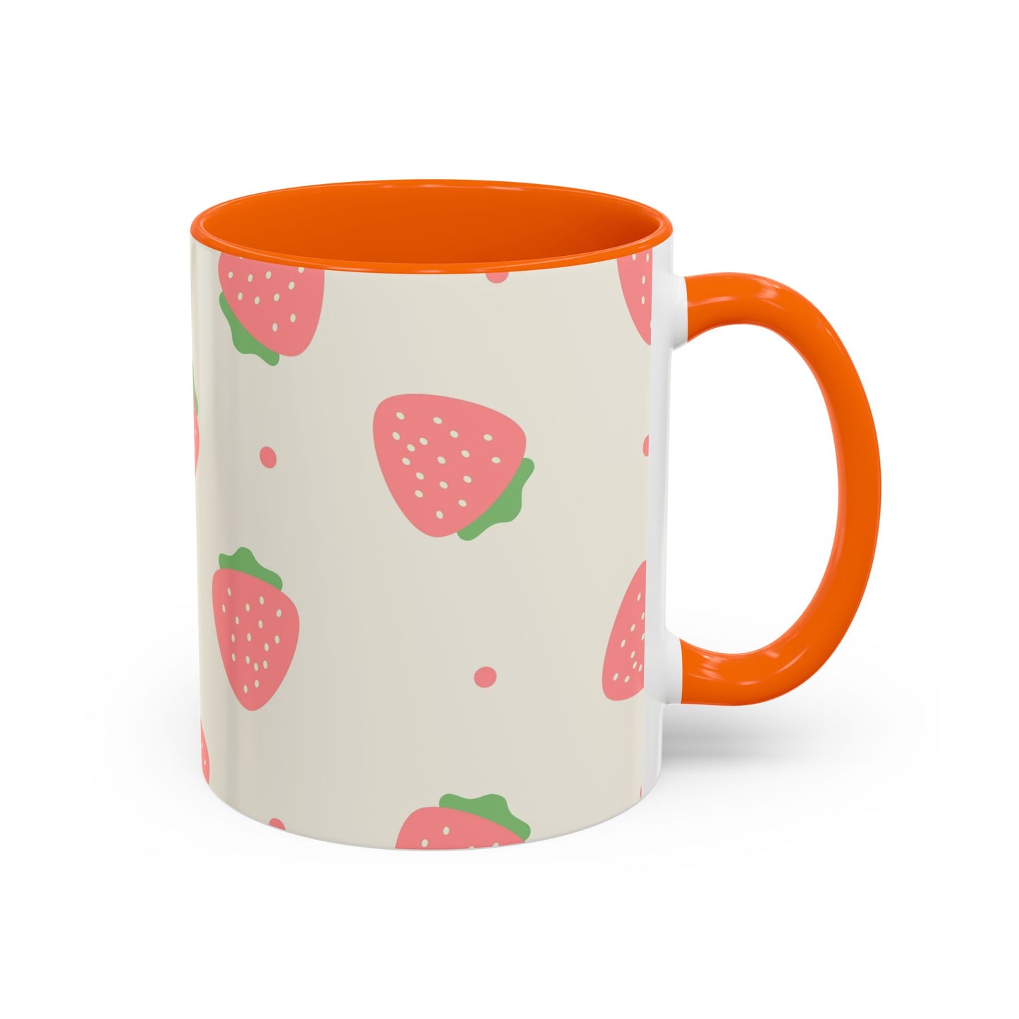 Strawberry Pattern Accent Coffee Mug — Cute Pink Fruit Ceramic Mug (11/15oz)