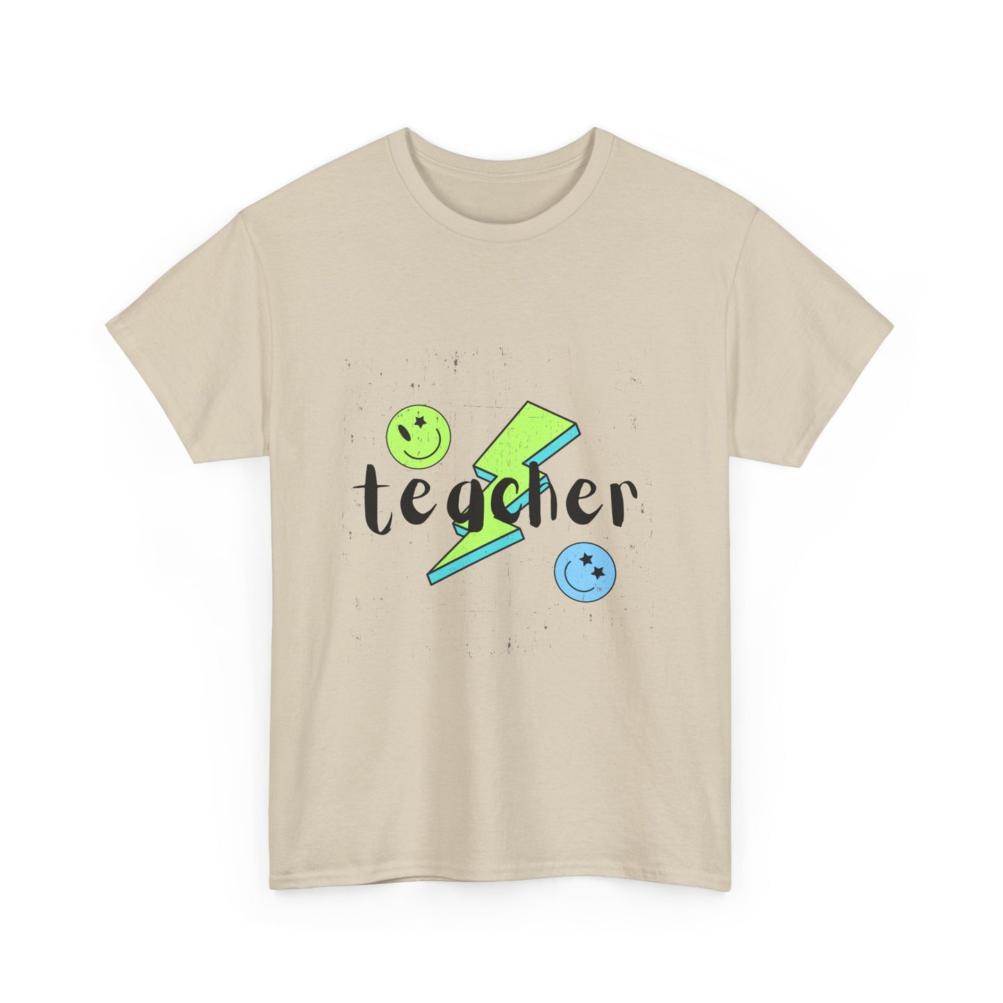 Teacher Lightning Bolt T‑Shirt — Cute Smiley Faces Teacher Tee (Back Plain)