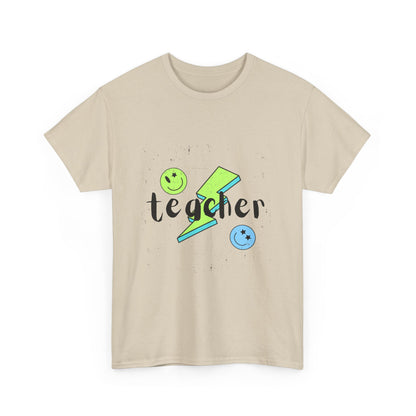 Teacher Lightning Bolt T‑Shirt — Cute Smiley Faces Teacher Tee (Back Plain)
