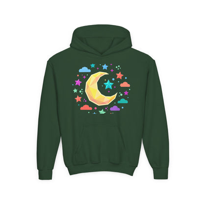 Kids Moon & Stars Hoodie — Colorful Crescent Night Sky Pullover