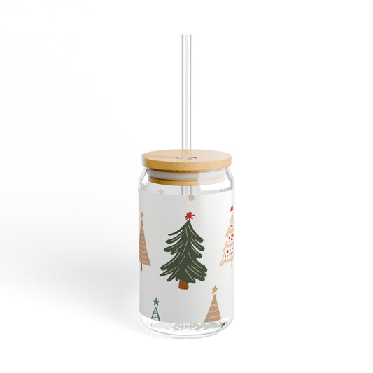 Christmas Tree Sipper Glass - 16oz Holiday Bamboo Lid Tumbler