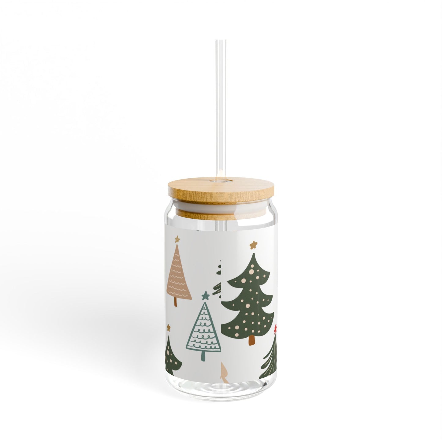 Christmas Tree Sipper Glass - 16oz Holiday Bamboo Lid Tumbler