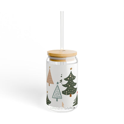 Christmas Tree Sipper Glass - 16oz Holiday Bamboo Lid Tumbler