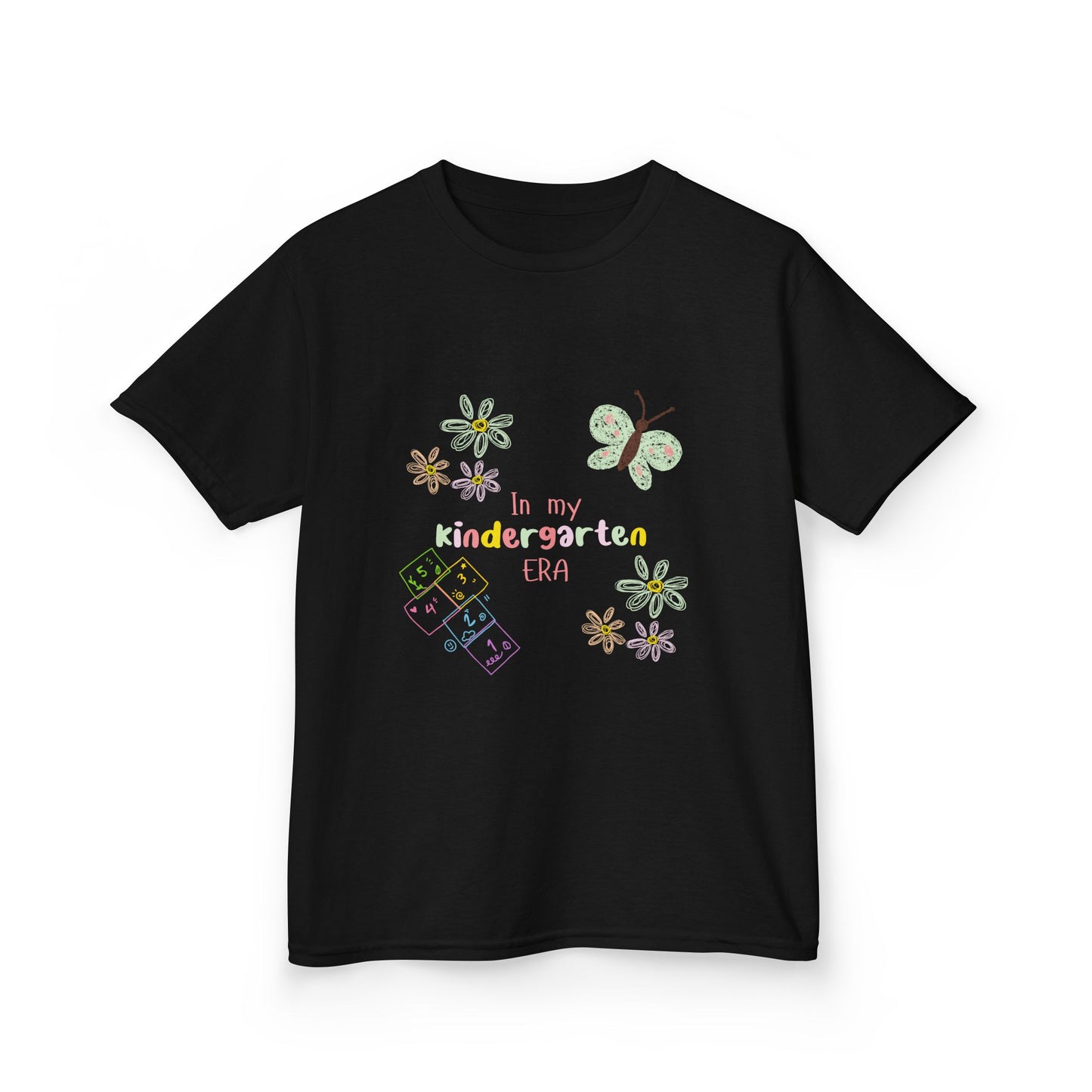 Kindergarten Era Kids T‑Shirt — Cute Butterfly & Crayon Back-to-School Tee