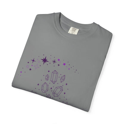 Crystal Reading T-Shirt — Mystical Hands, Floating Crystals & Stars Tee