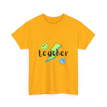 Teacher Lightning Bolt T‑Shirt — Cute Smiley Faces Teacher Tee (Back Plain)