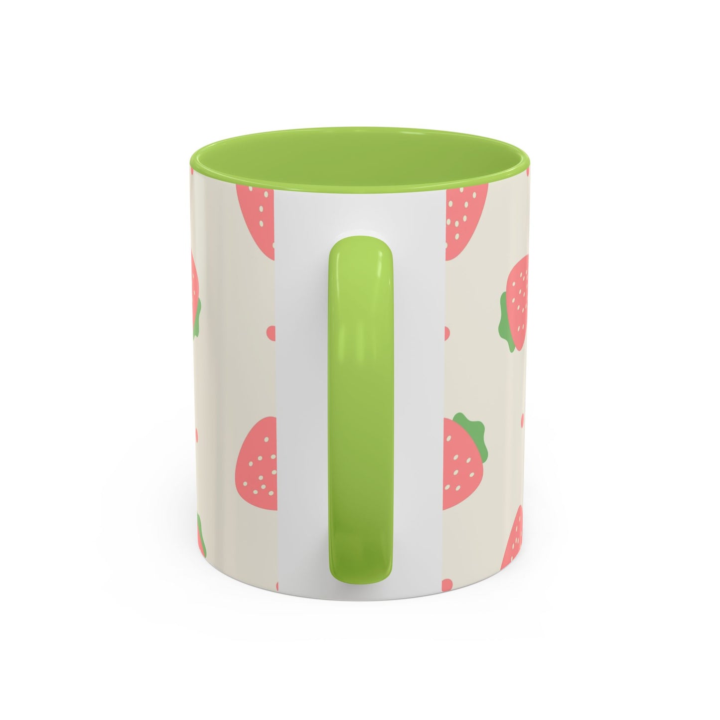 Strawberry Pattern Accent Coffee Mug — Cute Pink Fruit Ceramic Mug (11/15oz)
