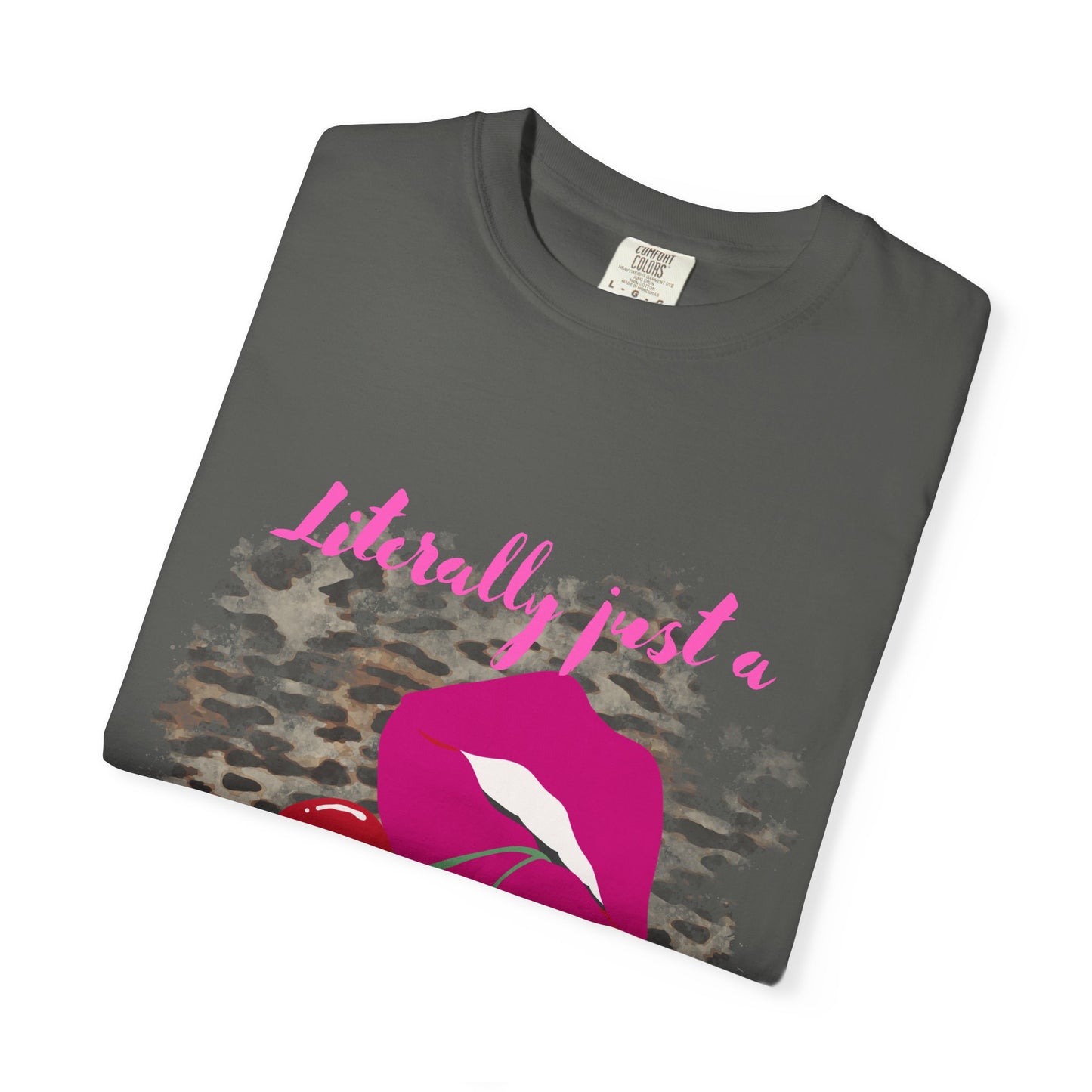Graphic T-Shirt — "Literally Just a Girl" Pink Lips & Cherries Tee