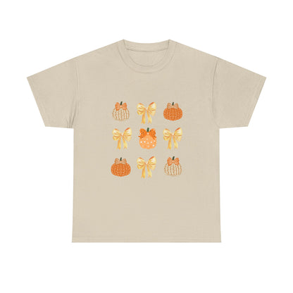 Pumpkin & Bow Fall Tee — Cute Autumn Pumpkin Graphic T-Shirt