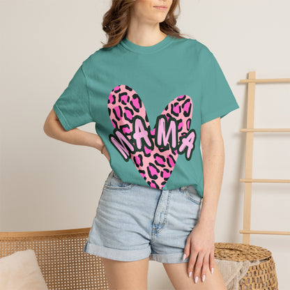Mama Pink Leopard Heart T-Shirt