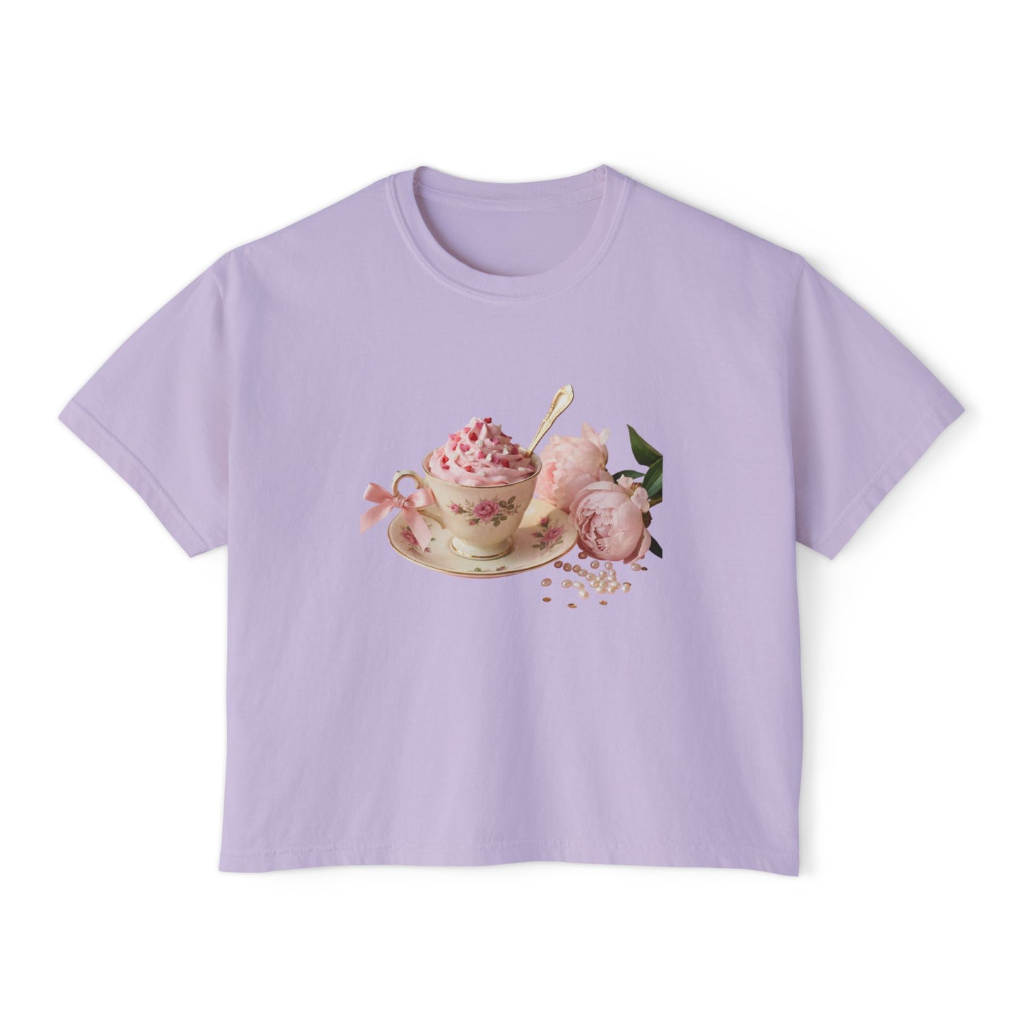 Vintage Teacup & Roses Boxy Tee — Floral Tea Party Graphic Shirt