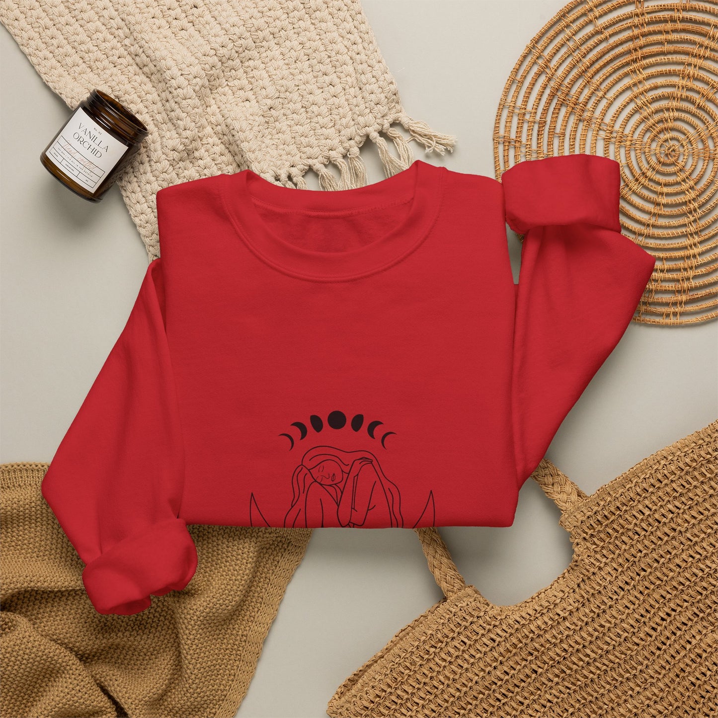 Crewneck Sweatshirt — Minimal Moon Phases Floral “The Moon Made Me Do It”