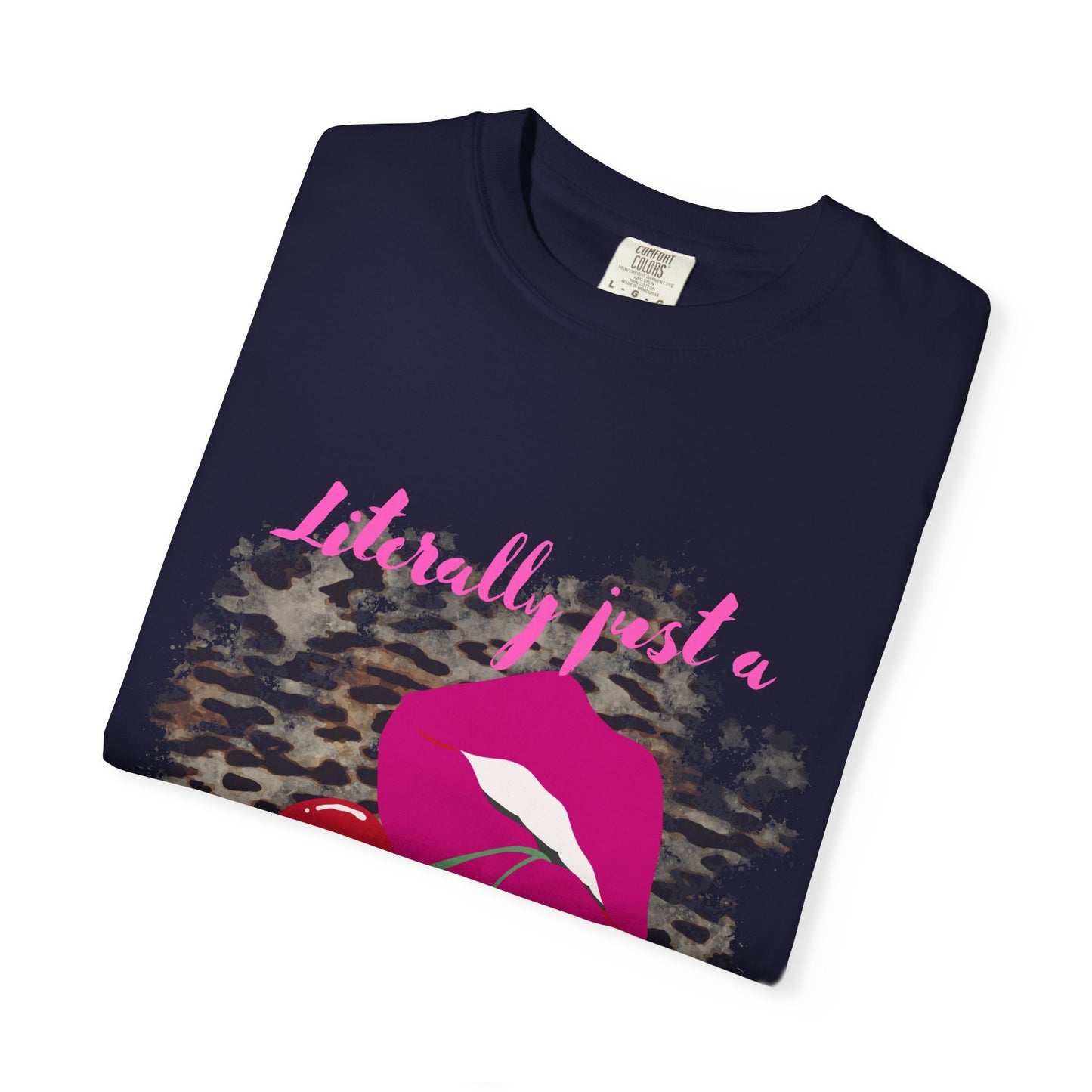 Graphic T-Shirt — "Literally Just a Girl" Pink Lips & Cherries Tee