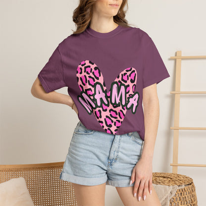 Mama Pink Leopard Heart T-Shirt