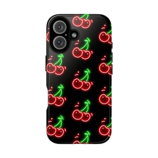 Neon Cherry Phone Case – Retro Fruit Pattern Protective iPhone Cover