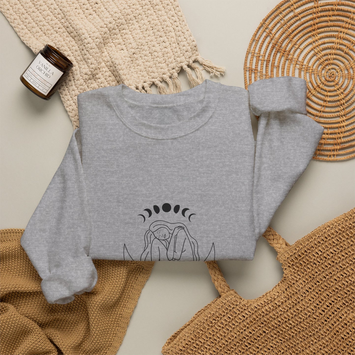 Crewneck Sweatshirt — Minimal Moon Phases Floral “The Moon Made Me Do It”