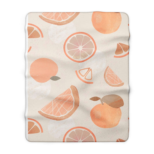 Peach Citrus Sherpa Fleece Blanket — Soft Fruit Pattern Throw