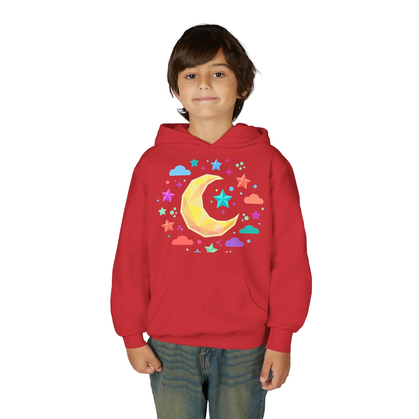 Kids Moon & Stars Hoodie — Colorful Crescent Night Sky Pullover