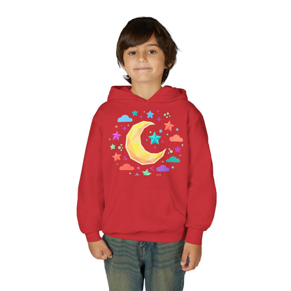 Kids Moon & Stars Hoodie — Colorful Crescent Night Sky Pullover