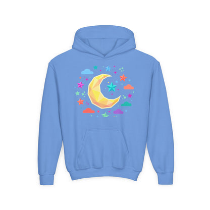 Kids Moon & Stars Hoodie — Colorful Crescent Night Sky Pullover