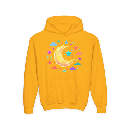 Kids Moon & Stars Hoodie — Colorful Crescent Night Sky Pullover