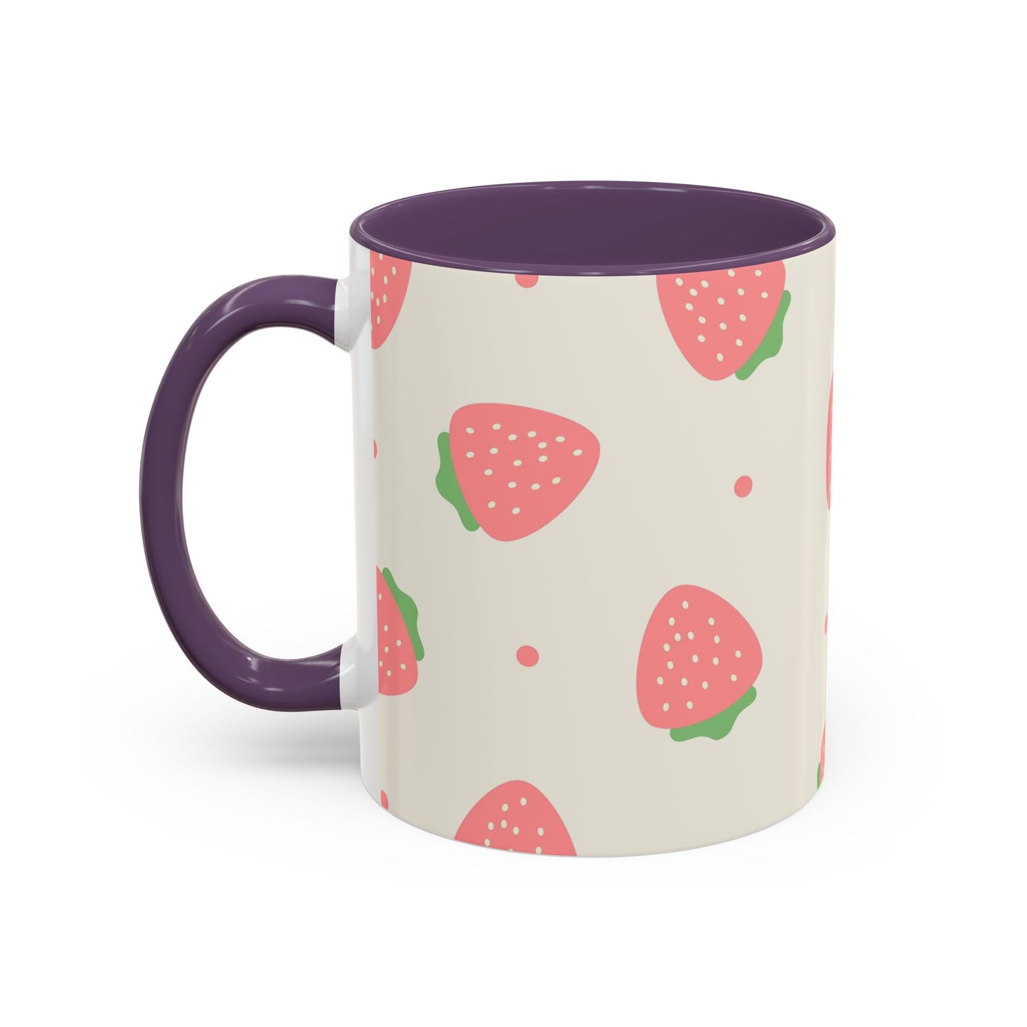 Strawberry Pattern Accent Coffee Mug — Cute Pink Fruit Ceramic Mug (11/15oz)