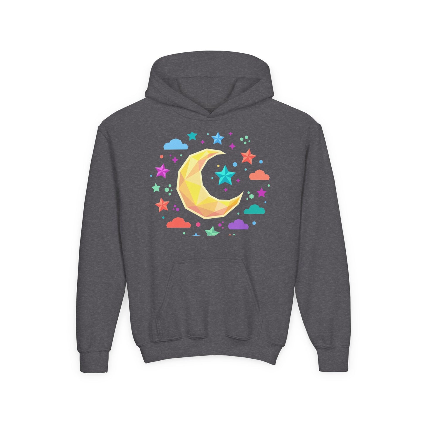 Kids Moon & Stars Hoodie — Colorful Crescent Night Sky Pullover