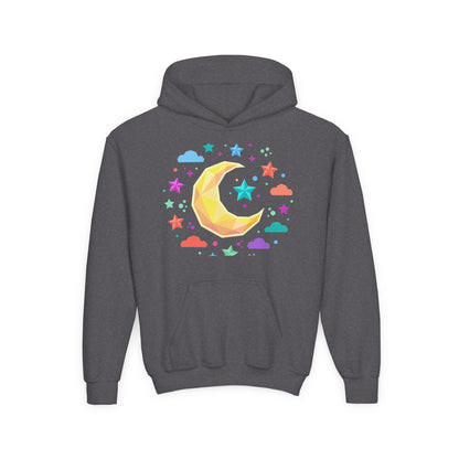 Kids Moon & Stars Hoodie — Colorful Crescent Night Sky Pullover