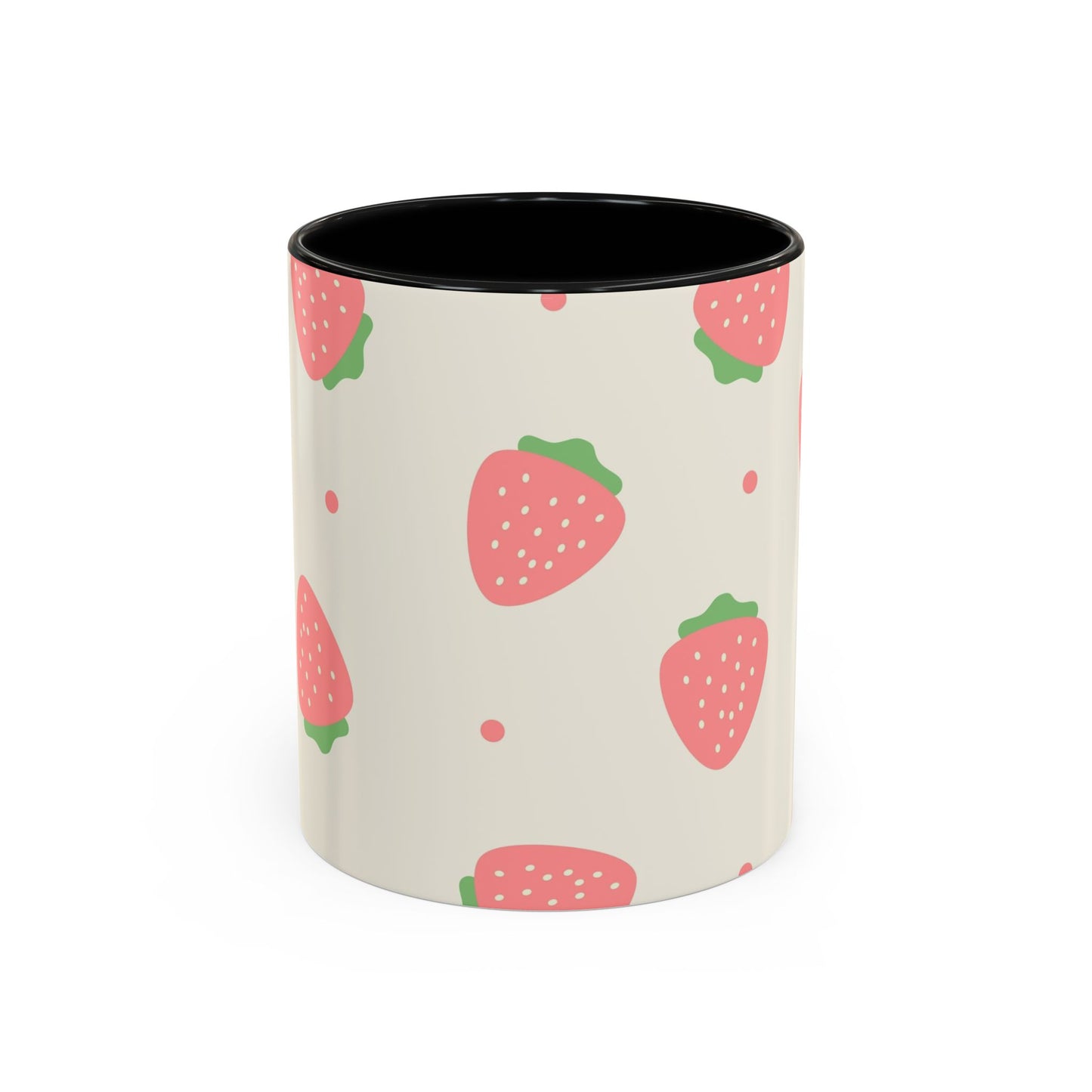 Strawberry Pattern Accent Coffee Mug — Cute Pink Fruit Ceramic Mug (11/15oz)