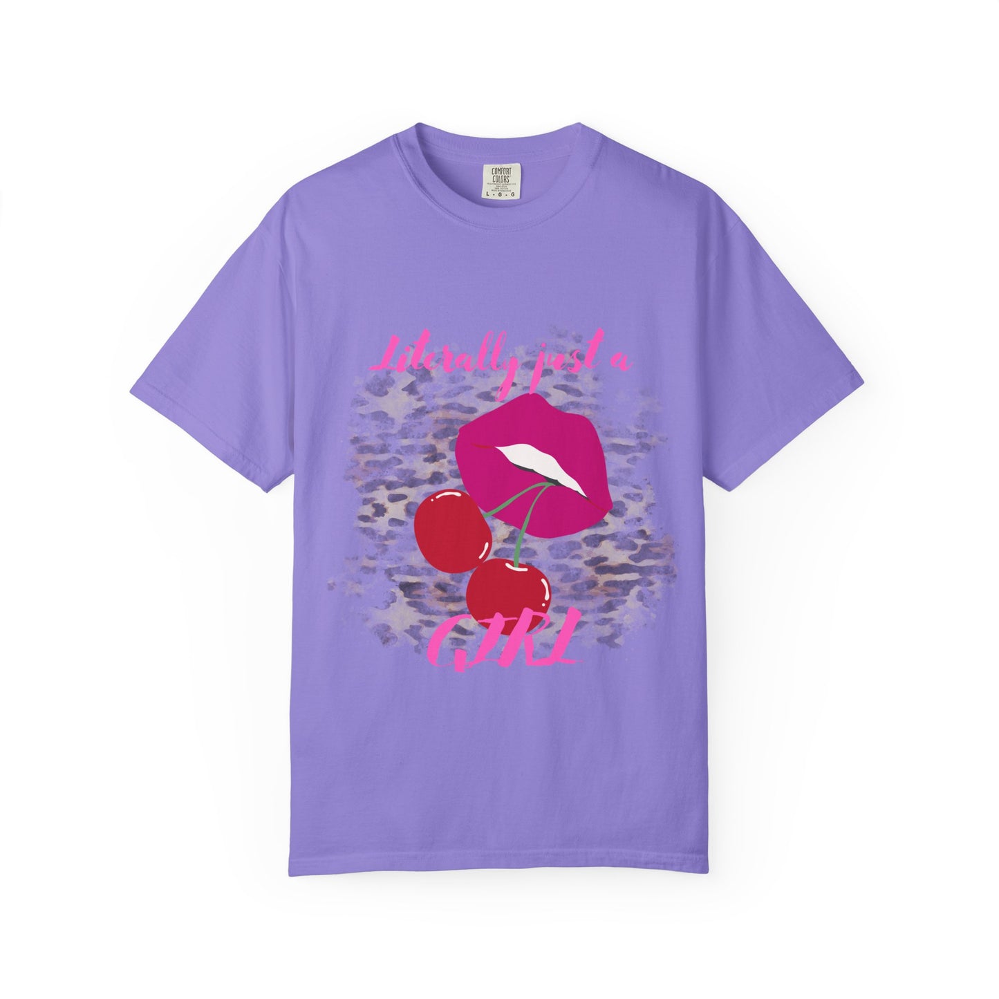 Graphic T-Shirt — "Literally Just a Girl" Pink Lips & Cherries Tee