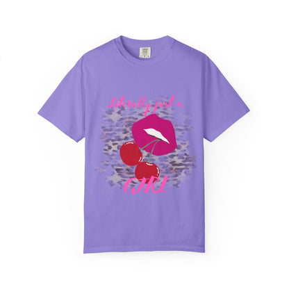 Graphic T-Shirt — "Literally Just a Girl" Pink Lips & Cherries Tee